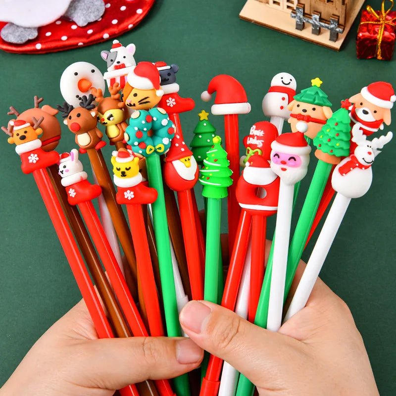 30Pcs/Lot Kawaii Christmas Gel Pen 0.5mm Black Ink Cute Christmas Tree Elk Santa Snowmen Neutral Pen School Stationary Kids Gift