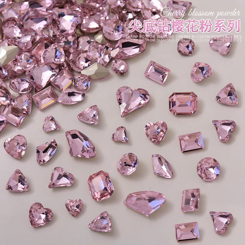 10pcs Pink Mixed Shape Heart Nail Rhinestones Point Bottom Gems Nails Crystal Parts  UV Gel Polish Decoration Nail Accessories