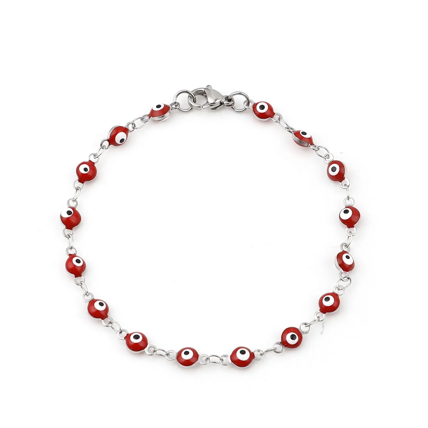 304 Stainless Steel Religious Evil Eye Bracelet Enamel Beads Link Chain Bracelet For Women Men Turkish Jewelry Bangle 19.5cm,1PC