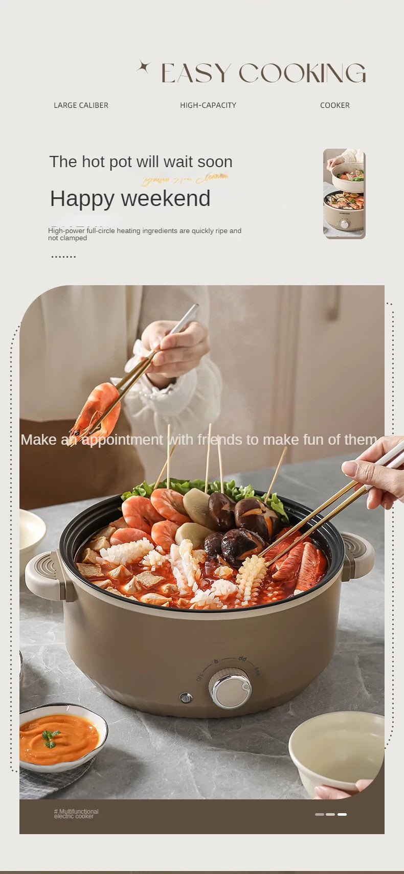 3L/4.6L Electric Food Cooking Pot Non-stick Multi Cooker Household Electric Hot Pot Frying Pot Home Rice Cooker 220V