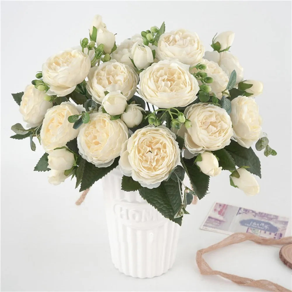 30CM Fake Roses Silk Peony Artificial Flowers Cheap New Year's Christmas Decorations Vase for Home Wedding Bridal Bouquet Indoor