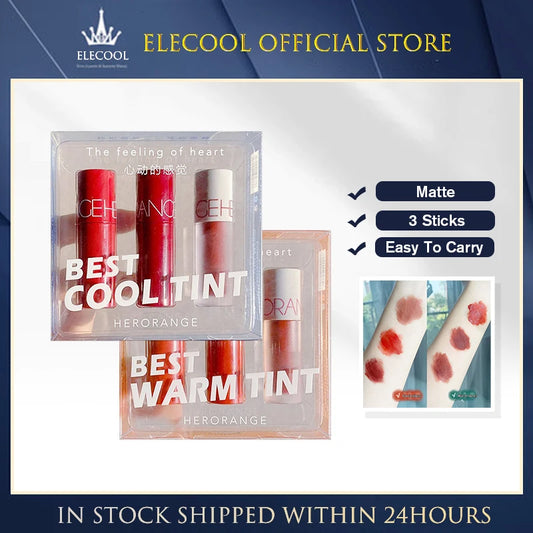 Red Lip Glaze Set Mini 3 Sticks Matte Lip Gloss Makeup Set Lasting Moisturizing Liquid Lipstick Beauty Lips Comestic TSLM2
