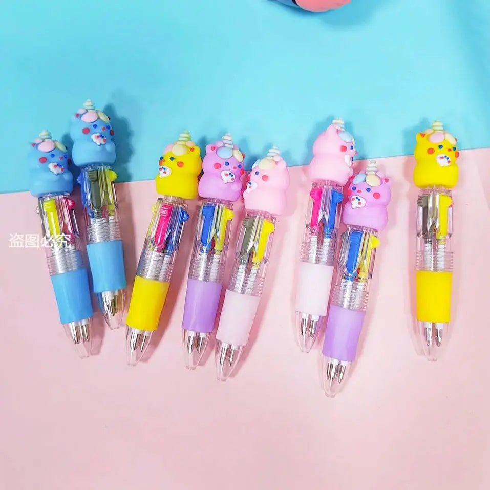 10Pcs/Lot Cute Kawaii Cartoon Mini 4 Colors Ballpoint Pen Multicolor Pens Student Kids School Stationery Office Supplies Gifts