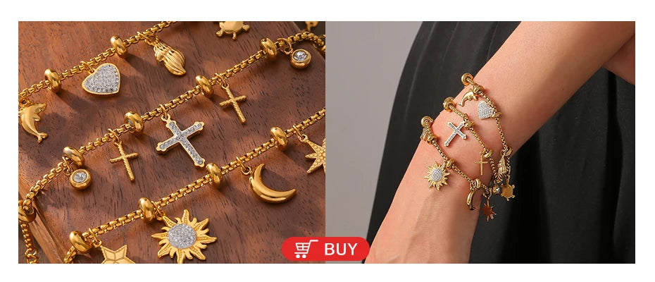 316L Stainless Steel Bracelets With Various Pendants For Women 18K Gold Plated Waterproof No Tarnish Women's Statement Bracelet