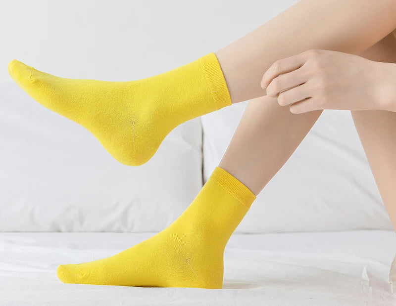 10 Pairs/Lot New Woman Cotton Socks Men Sock Solid Color Autumn Spring For Female's Soft Breathable Colorful Girl