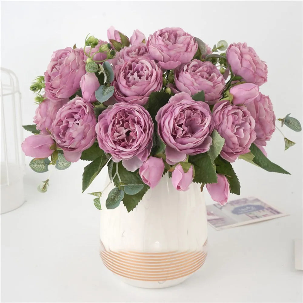 30CM Fake Roses Silk Peony Artificial Flowers Cheap New Year's Christmas Decorations Vase for Home Wedding Bridal Bouquet Indoor