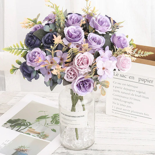 Beautiful Roses Autumn Artificial Flowers Silk Peony Hydrangea Big Bride Bouquet Wedding Home Party DIY Decoration Fake Flowers