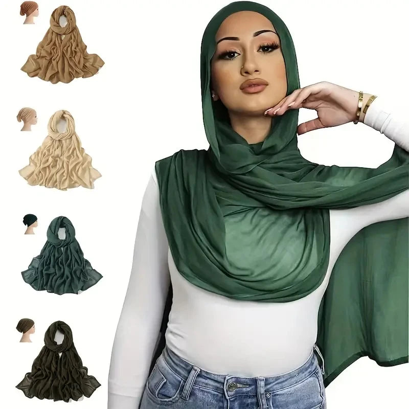 2Pcs/Set Hijab And Tube Undercap Combination Lady Viscose Muslim Women Scarf Solid Sunscreen Shawl And Base Cap Turbante