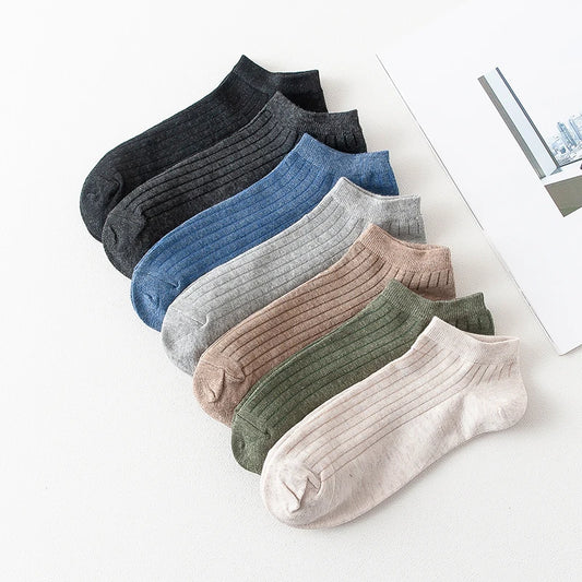 5 Pairs Women Solid Casual Cotton Short Socks Pack Ladies Fashion Concise Stripe Breathable Comfortable Popular Ankle Socks Set