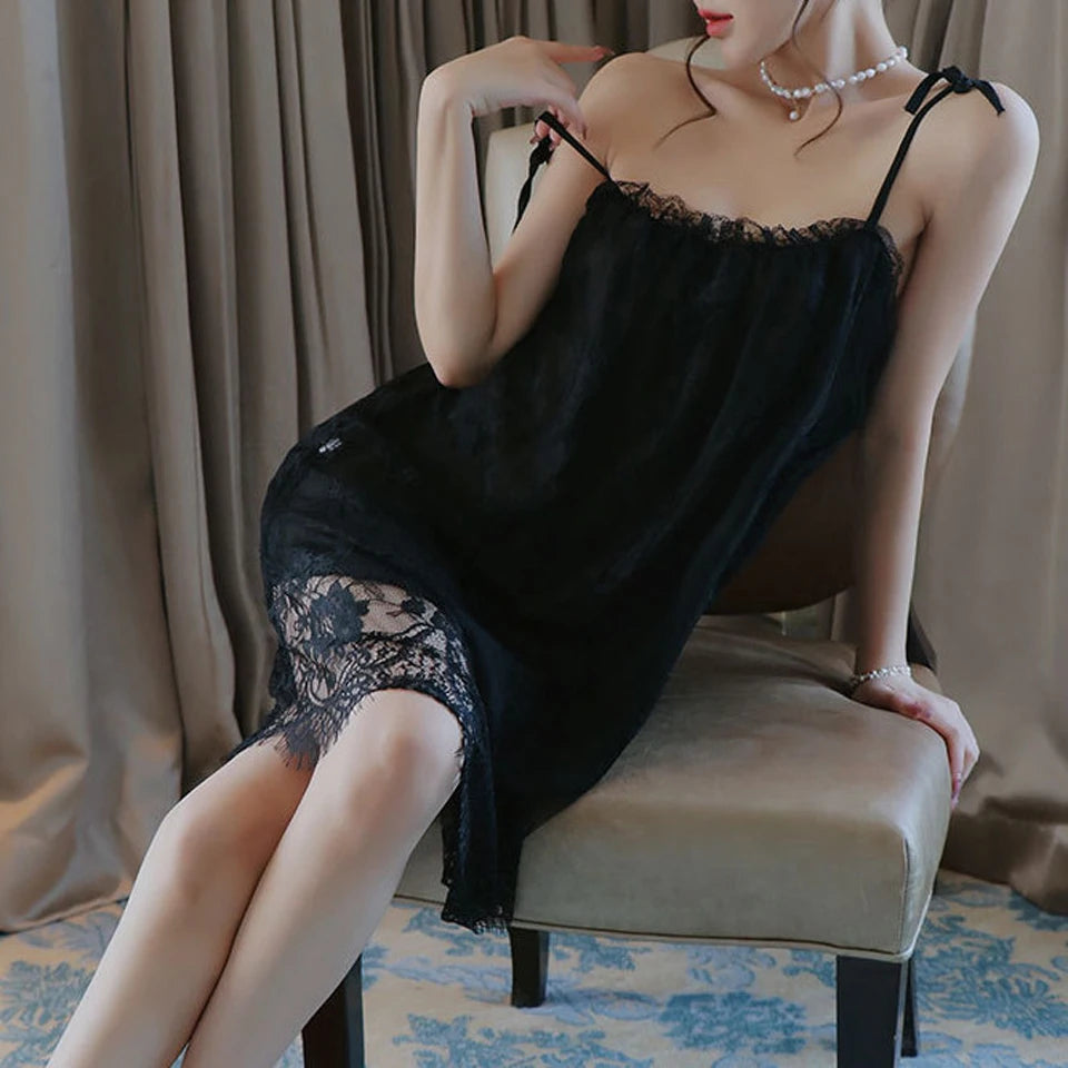 Sexy Nightgown Lingerie Lace Sleepwear Mini Sling Nightdress Women Spaghetti Strap Summer Sleeping Dress Plus Size Night Gowns