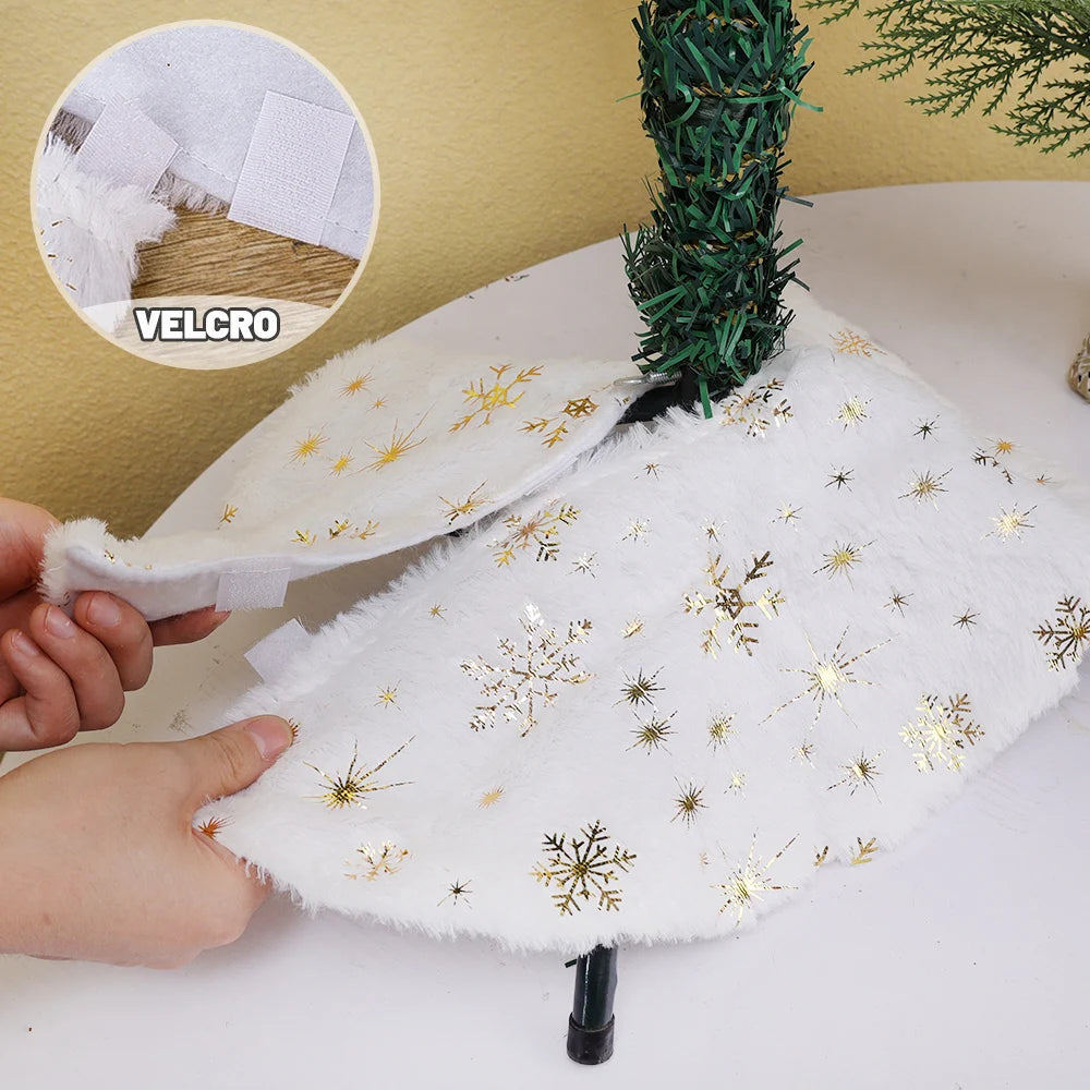 15 inch 38 cm Plush Christmas Tree Skirt White Faux Fur Xmas Trees Sequin Carpet Mat Small Skirts Home Party Decorations