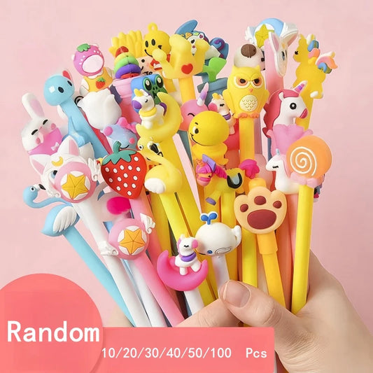 Wholesale 10/50/100pcs Kawaii Cartoon Gel Ink Pens Writing Pens 0.5mm Black Stationery For Office School Student Children Gift