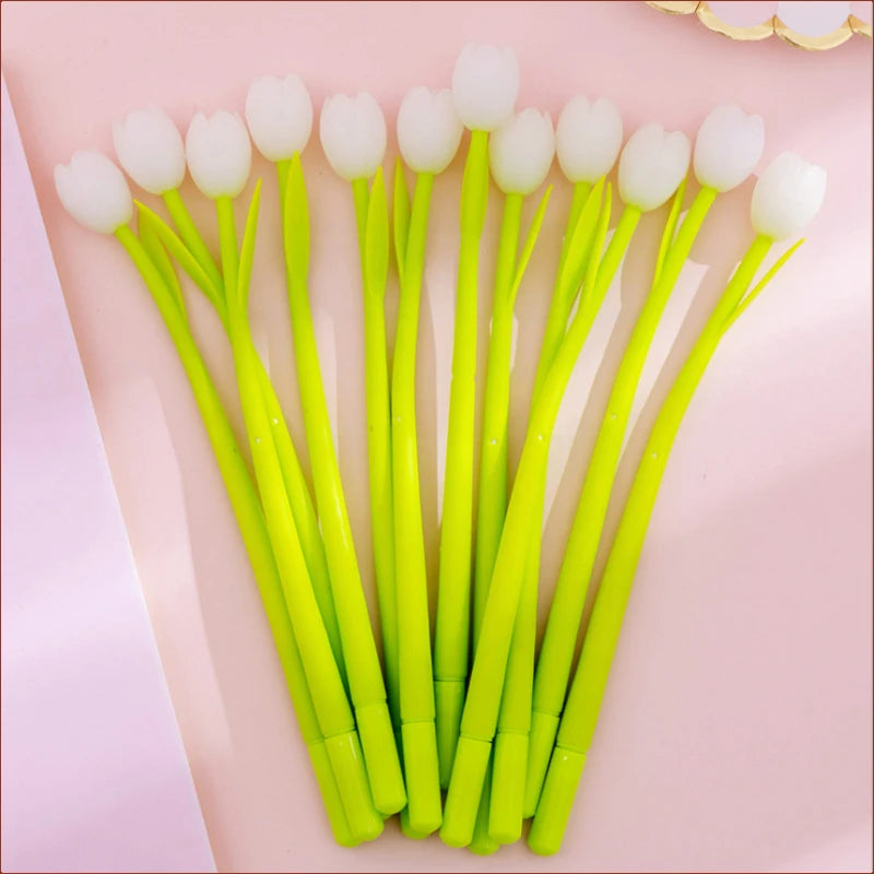 24 Pcs Creative Light Colored Tulip Silicone Gel Pens Set Small Fresh and Lovely Student Exam Writing Pen