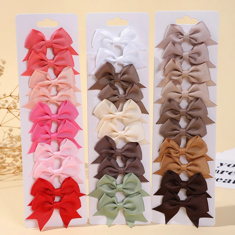 10Pcs/lot Solid Color Ribbon Baby Bows Hair Clips for Baby Girls Handmade Bowknot Hairpin MiNi Barrettes Kids Hair Accessories