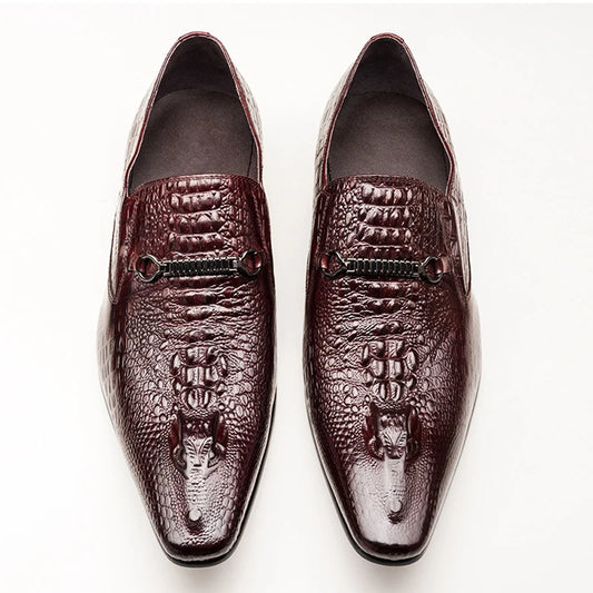 Fashion Men Casual Leather Shoes Crocodile Pattern Luxury Dress Shoes Slip-on Wedding Shoes Leather Brogues Big Size 38-48