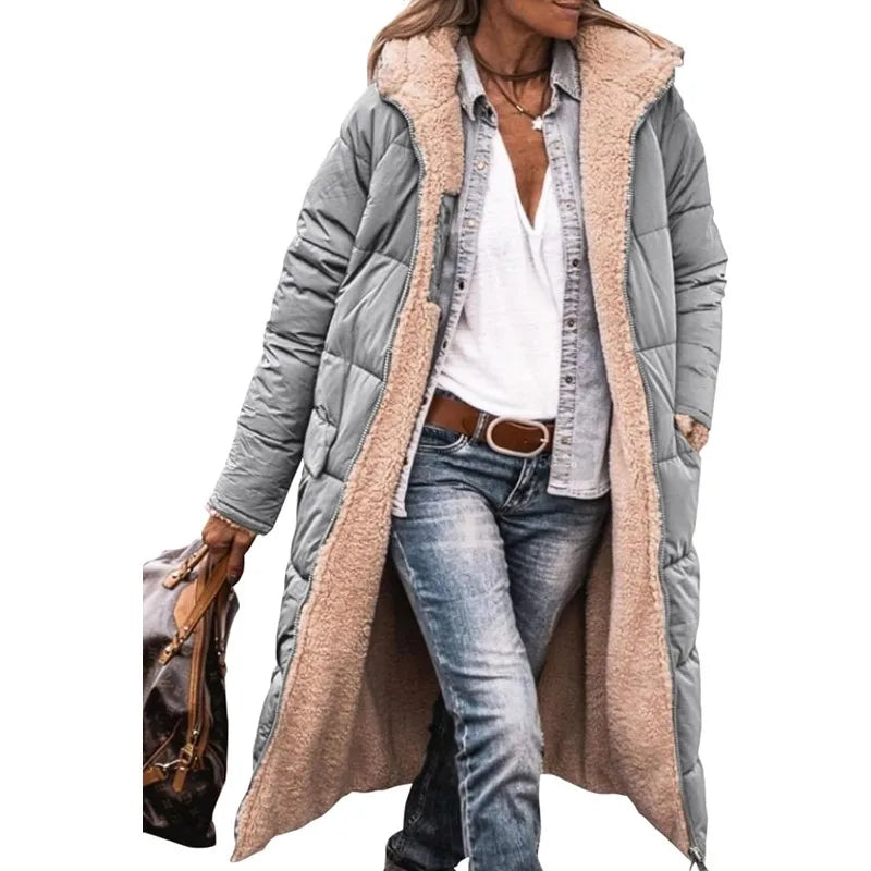 Women's 2023 Warm Winter Coats Reversible Sherpa Fleece Long Hooded Puffer Jackets Outerwear