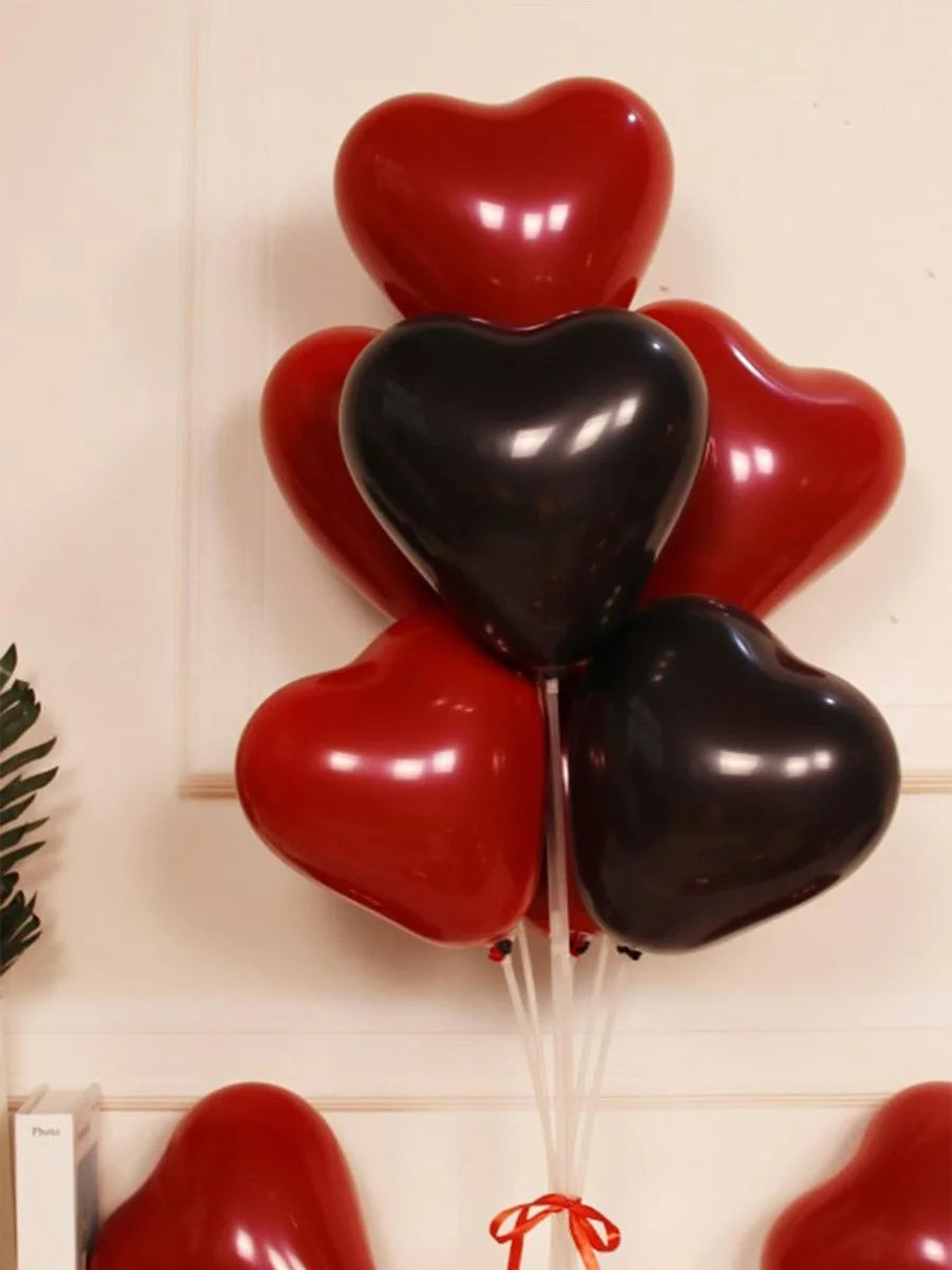 20Pcs Heart Shaped Balloons Red Pink Black Latex Balloon for DIY Valentine's Day Engagement Wedding Party Anniversary Decoration