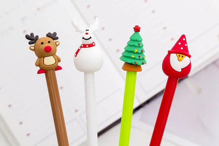 30Pcs/Lot Kawaii Christmas Gel Pen 0.5mm Black Ink Cute Christmas Tree Elk Santa Snowmen Neutral Pen School Stationary Kids Gift