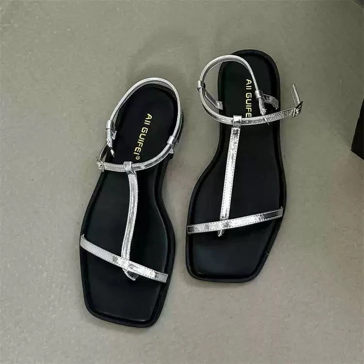 Summer Fashion Square Toe Ladies Shoes 2024 New Women's Thong Sandals Simple Thin Strap Slingback Sandals Sandalias De Mujer