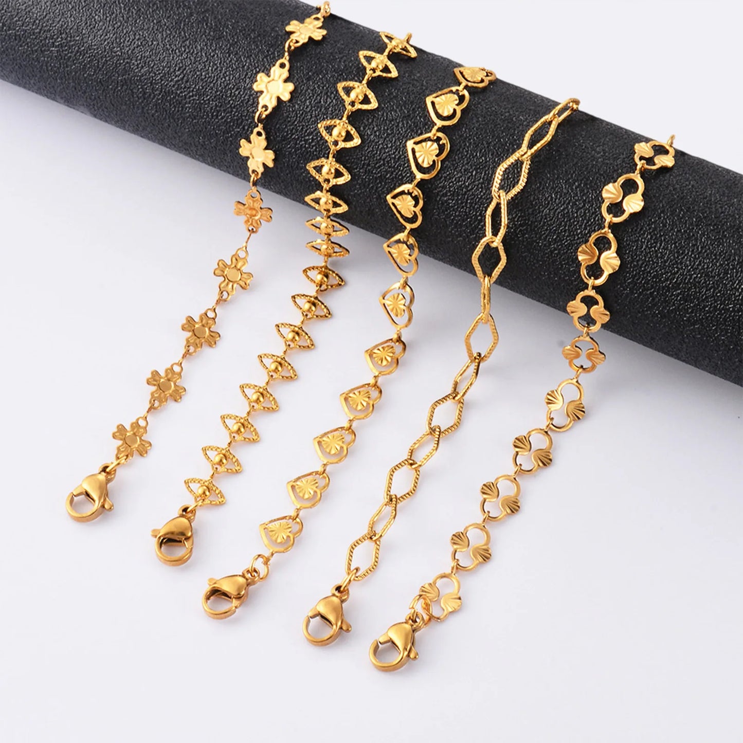 304 Stainless Steel Handmade Geometric Link Chain Bracelets For Women Jewelry 18k Gold Color Daily Accessory 18cm Long, 1 Piece