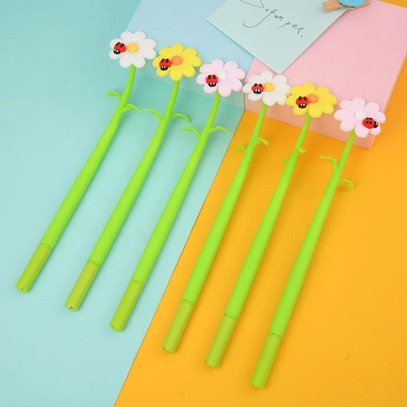 3 pcs/lot Kawaii Beetle Flowers Soft Silicone Bendable Gel Ink Pens School Office Writing Supplies Gift Stationery Prizes Kids