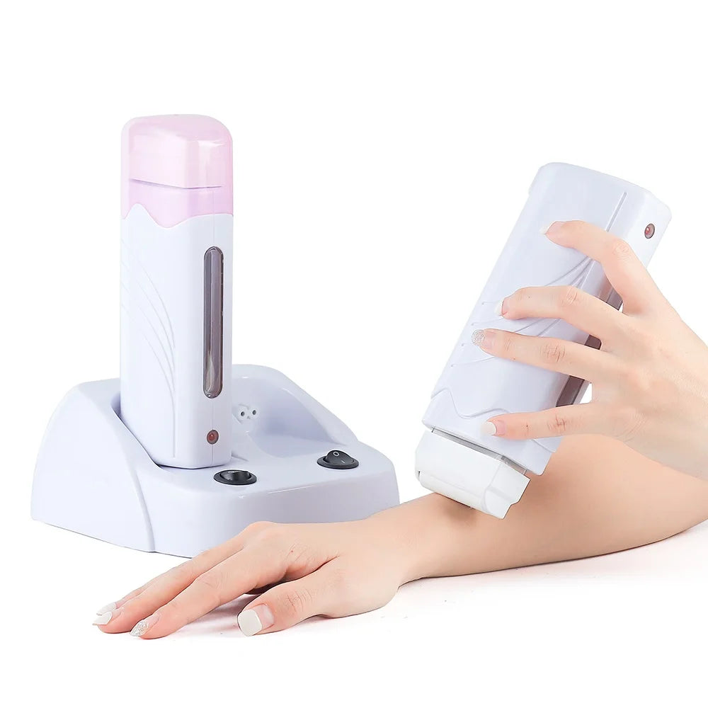 3 IN 1 Double Roller Depilatory Wax Waxing Kit Hair Removal Waxing Kit Wax Heater with Wax Cartridge Facial Body Bikini Epilator