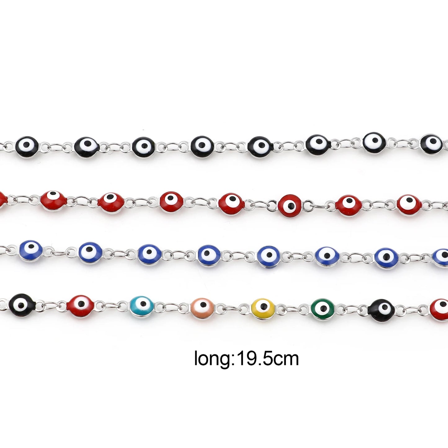 304 Stainless Steel Religious Evil Eye Bracelet Enamel Beads Link Chain Bracelet For Women Men Turkish Jewelry Bangle 19.5cm,1PC