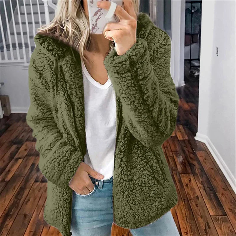 Women Plush Thickened Warm Hoodie Fashion Solid Color Cardigan Hooded Sweatshirt Winter Female Comfortable Casual Outerwear 5XL