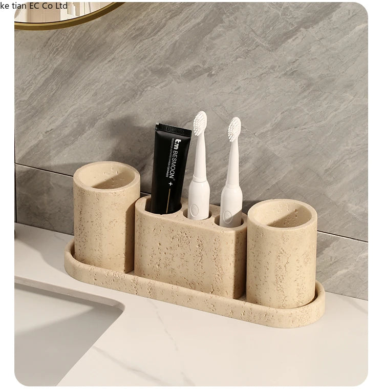 Wabi-sabi Wind Cave Stone Light Luxury Bathroom set Home bathroom gargle cup Electric toothbrush holder lotion bottle tray