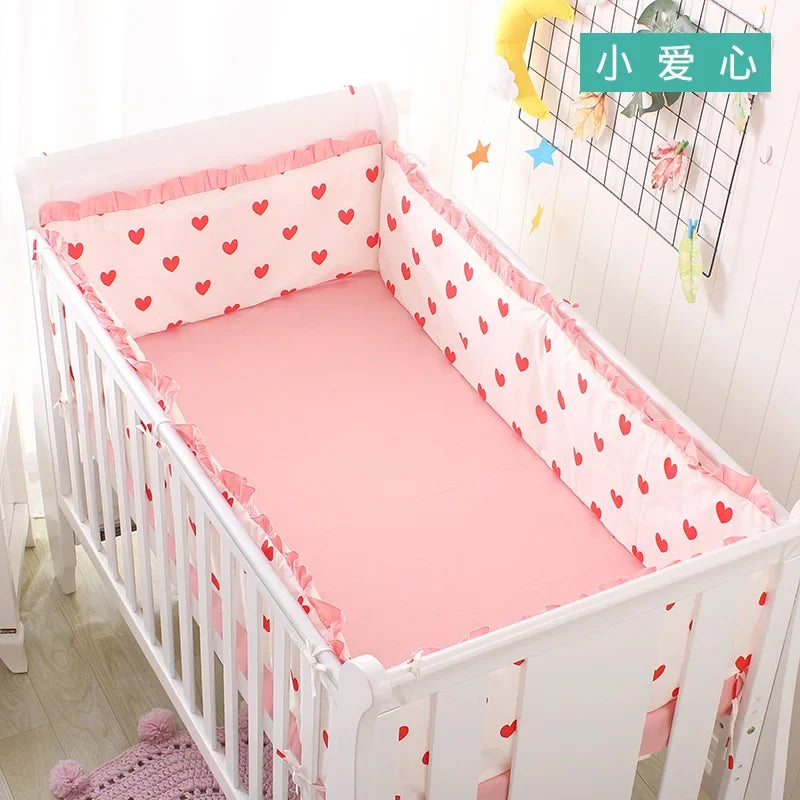 5pcs Crib Bumper Bedding Set Cotton Cute Print Sheet Cradle Side Protector Toddler Baby Room Accessories Bed Protection