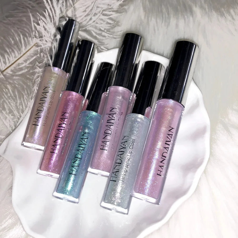 6 Colors Laser Holographic Lip Gloss Liquid Lipstick Mermaid Pigment Longlasting Glitter Lipgloss Waterproof Metallic Lip Makeup