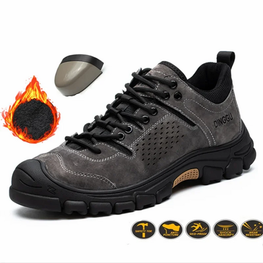 Genuine Leather Work Boots Winter Men Safety Shoes Plus Velvet Warmth Non-slip Steel Toe Cap Indestructible Work Shoes Designer