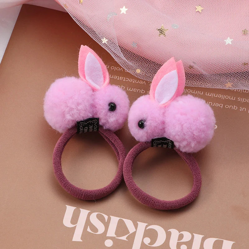 2 PCS Sweet Hair Ball Rabbit Elastic Hair Bands Princess Lovely Hair Accessories Children Hair Ties Baby Headwear For Girls Kids