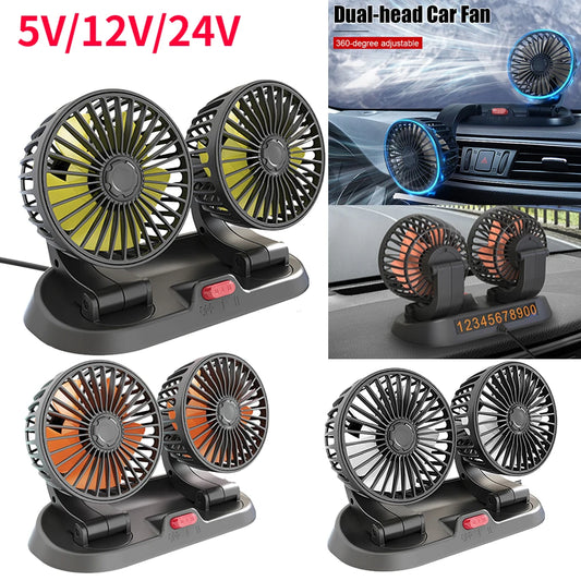 5/12/24V Car Fan Cooling Car Fan Dual Head Usb Car Fan 2 Speeds Adjustable for Auto Cooler Air Fan Car Accessories Fan