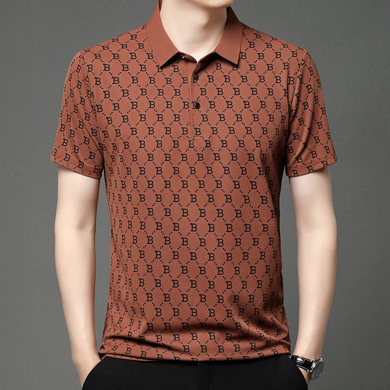 2024 Summer New Men's Business Print Short Sleeved POLO Shirt Comfortable and Cool Casual Fashion T-shirt