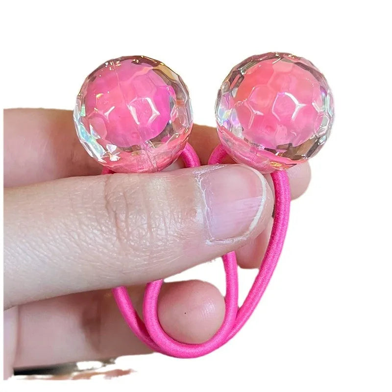 2pcs/lot Korean Color Ball Cartoon Head Cute Simple Long Rubber Band For Girl Children Kawaii Ponytail Hair Ties Party