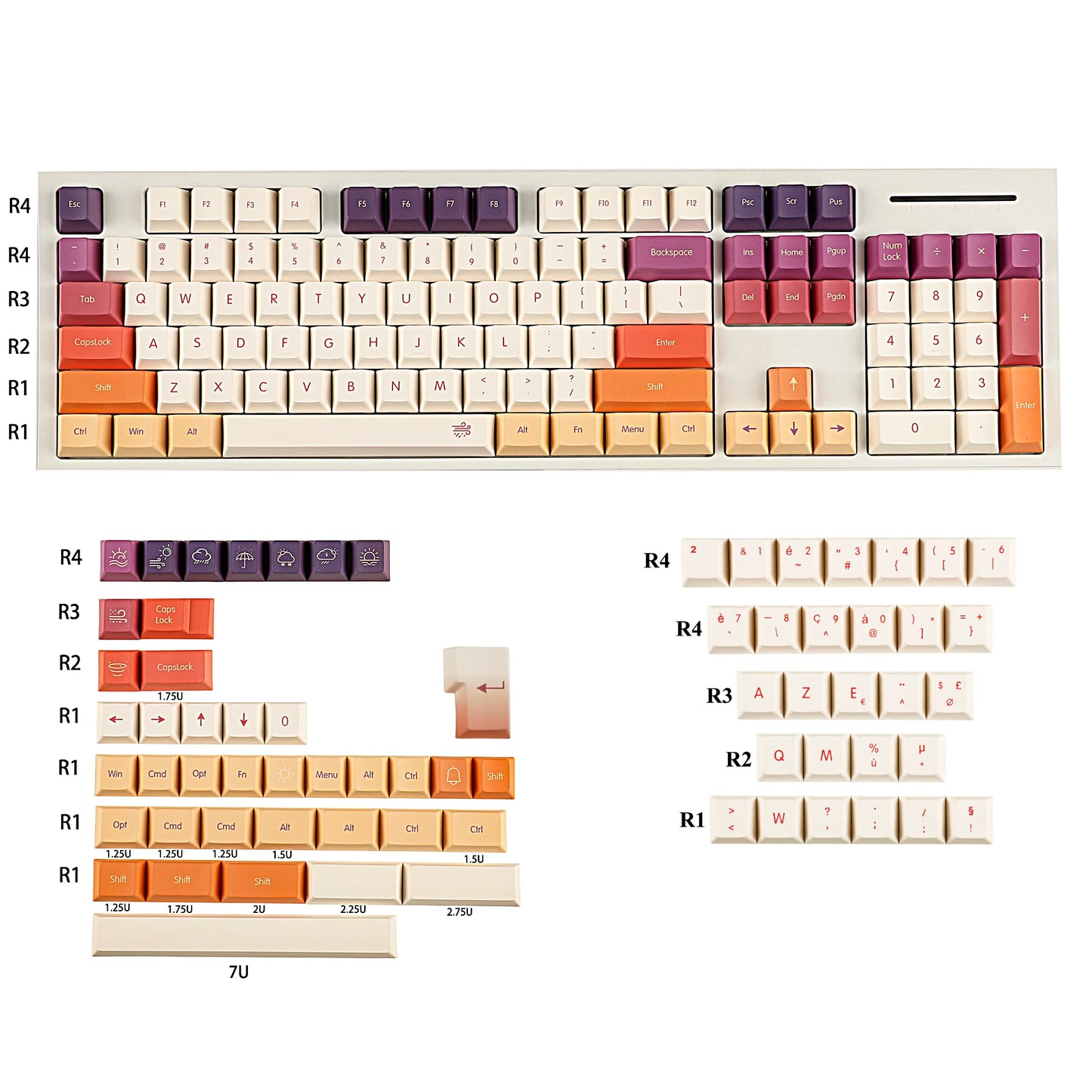 1.8mm Thickness German French ISO Cloud Dye Sub Keycaps Thick PBT Cherry Profile Keycap set For QWERTZ AZERTY MX Keyboard