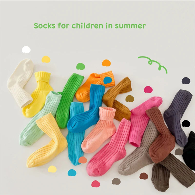 17 Colors Children's Casual Socks Ribbed Boys Girls School Sock Toddlers Ankle Sock Cotton Striped Baby Socken For Kids 1-9Y