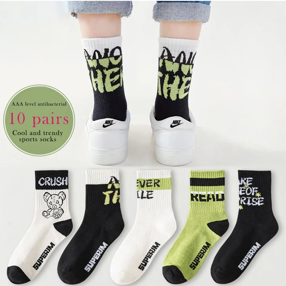 10Pairs 1-14Years Cotton Soft Boy's Mid-Tube Socks Breathability Double Layer Elastic Sock Collar Children's Warm Socks Fashion