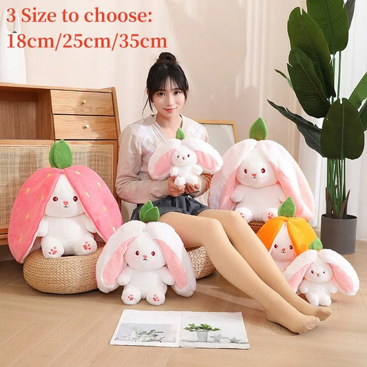 18-35cm Cute Transform Strawberry Rabbit Doll Plush Toy Carrot Rabbit Small Fruit Doll Bunny Birthday Gift for Girls Kids Boys