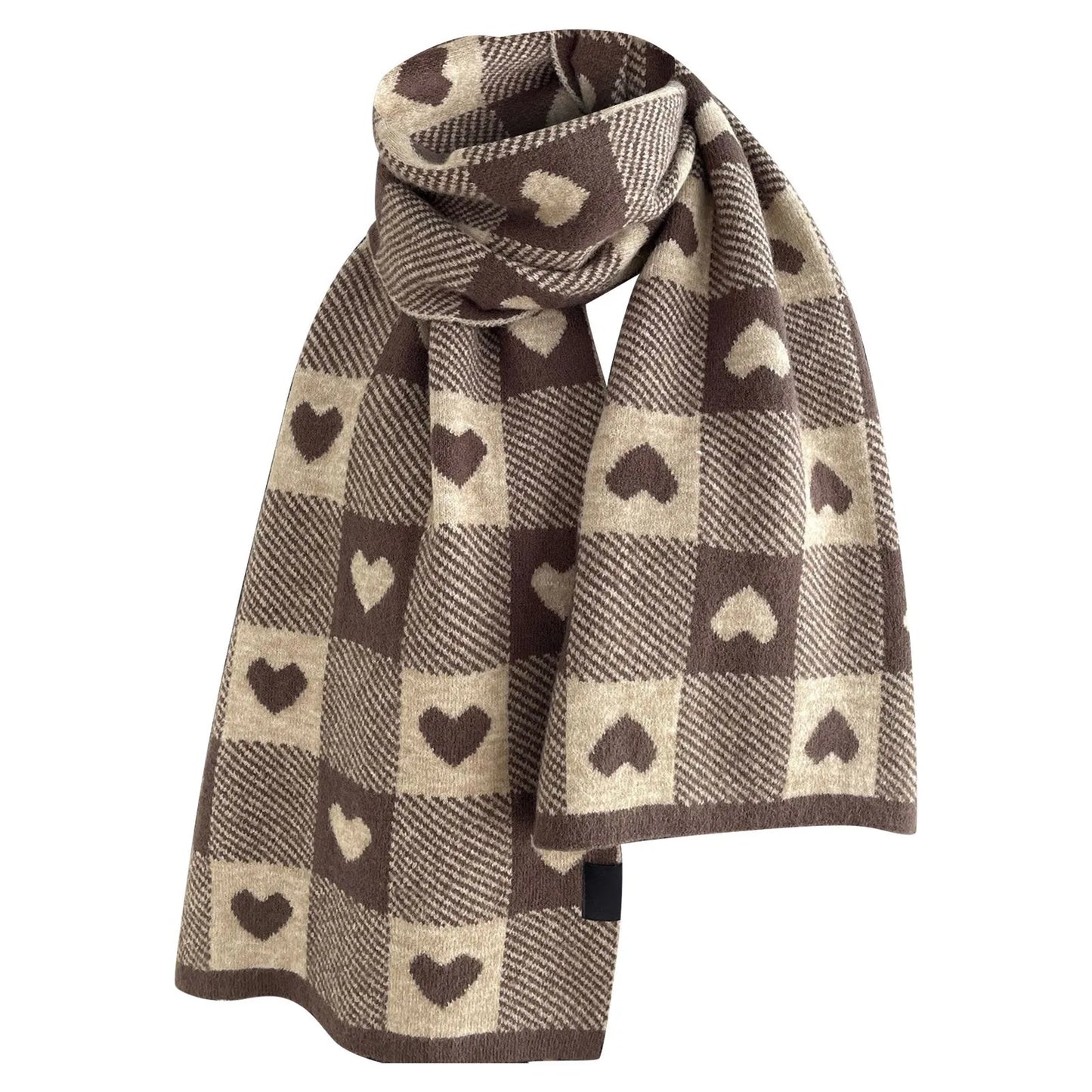 Winter Shawl Retro Plaid Pashmina Knitted Wool Women's Scarf Black and White Heart Pattern Scarves for Female Thicken Cashmere