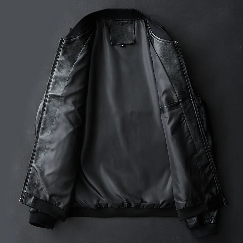 2023 Autumn New Men Black Biker PU Leather Coat Korean Fashion Men Pu Leather Jacket Trend Casual Fit Slim Baseball Clothes 8Xl