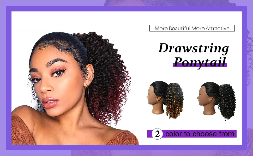 Synthetic 10 Inch Short Kinky Curly Ponytail Extension for Black Women Natural Drawstring with Two Clips Afro Women Daily Use