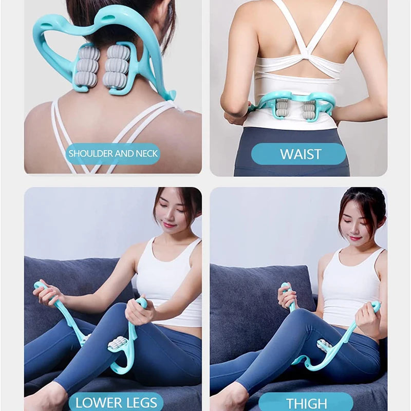6-Wheel Cervical Spine Massage Roller Office Manual Multi-Function Relief Back Waist Shoulder Neck Clip Sports Equipment