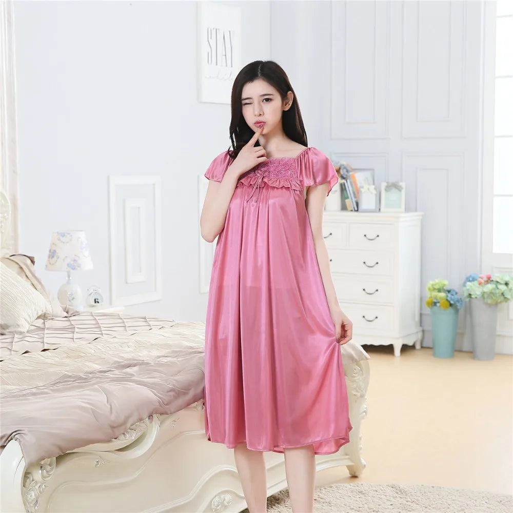 Women's Sexy Sleepwear Plus Size Ice Silk Satin Underwear Night Dress Nightgown Female Lingerie Dress Sexy Nightwear for Ladies