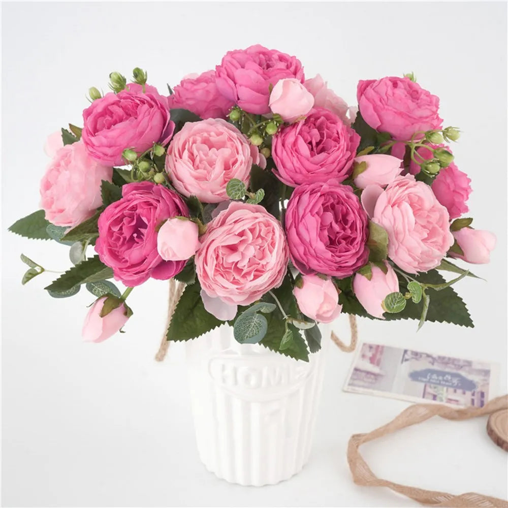 30CM Fake Roses Silk Peony Artificial Flowers Cheap New Year's Christmas Decorations Vase for Home Wedding Bridal Bouquet Indoor