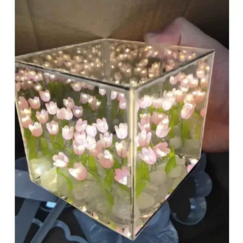 1pc Creative Diy Tulip Flower Sea Cube Three-Dimensional Small Night Lamp Material Package for Girlfriend Couple Girlfriend Gift