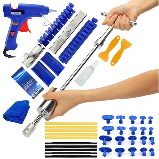 Auto Dent Repair Tools Kit Car Body Sheet Metal Paintless Bump Removal Reverse Hammer Kit Blue Tabs Set Pull Traceless Remover