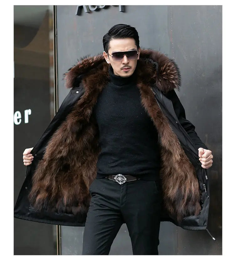 2023 New Parka Men Whole Mink Liner Winter New Fur Coat Mink-like Wool Mid-Length Leather Fur Coat