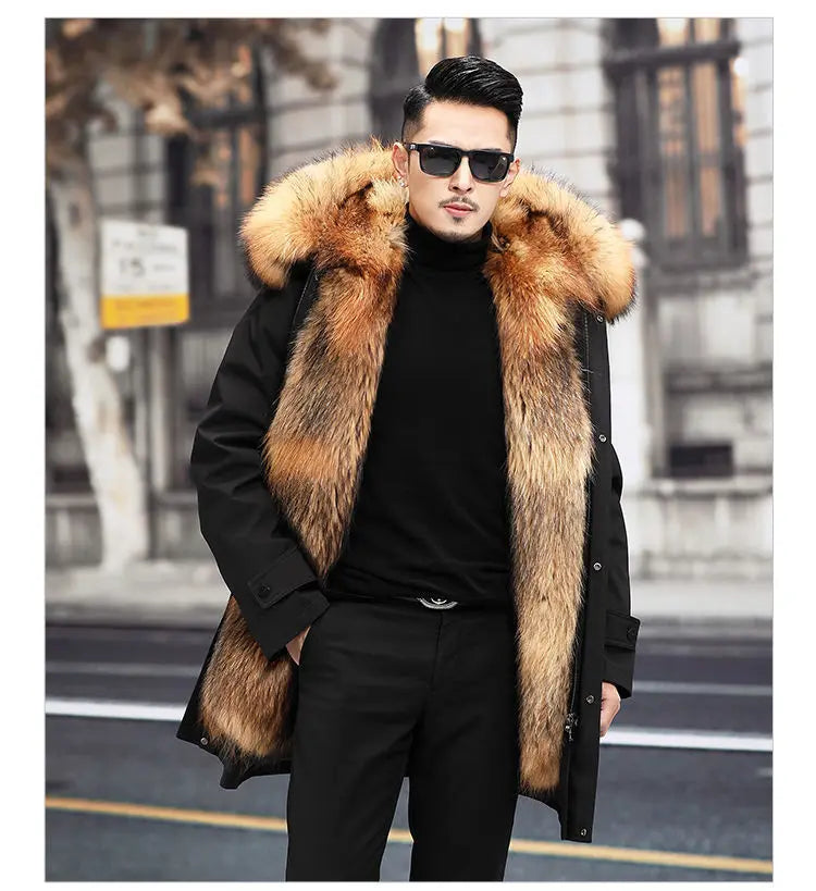 2023 New Parka Men Whole Mink Liner Winter New Fur Coat Mink-like Wool Mid-Length Leather Fur Coat